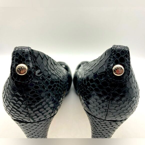 Stuart Weitzman Black Python Embossed Leather Platform Pump Size 8,5M - Picture 6 of 13